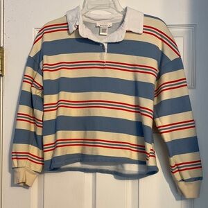 Urban Romantics M Striped Long Sleeve Polo Sweatshirt